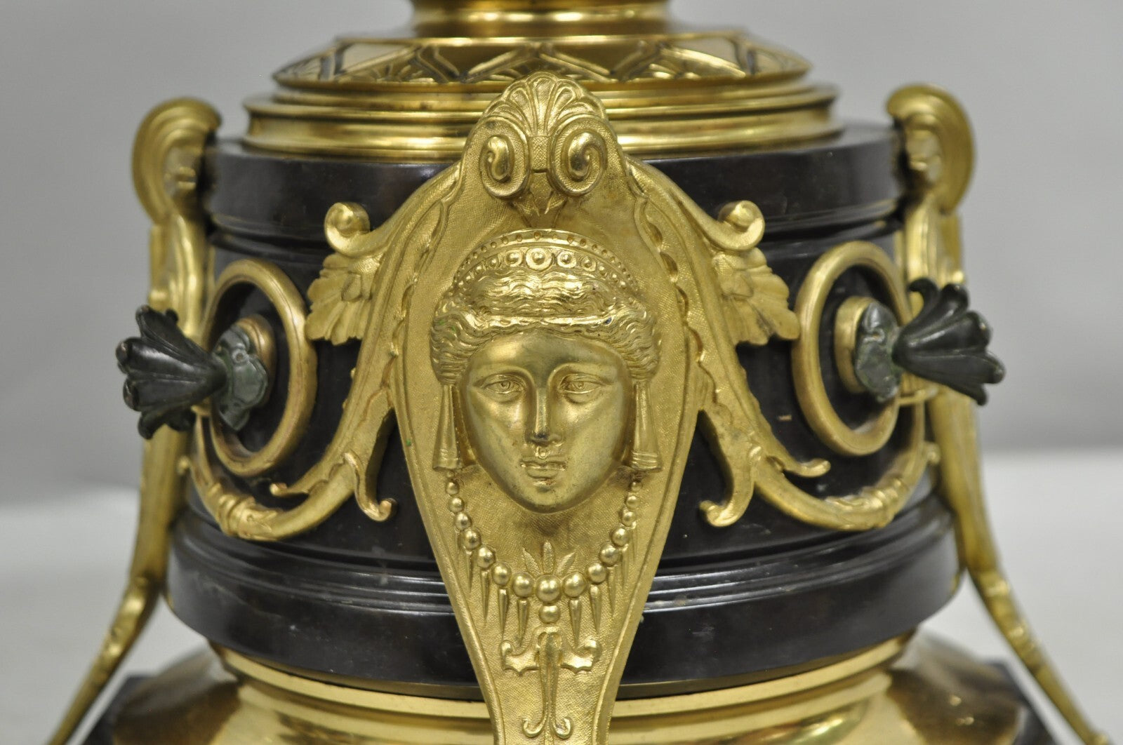 French Empire Figural Bronze and Marble Round Glass Tazza Low Side Tables - Pair