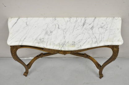 Vintage French Louis XV Style Marble Top Gold Wall Mounted Console Table