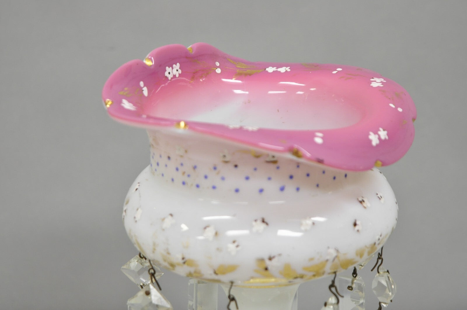 Antique Czech Victorian Bohemian Pink White Mantel Lusters Lustres - a Pair