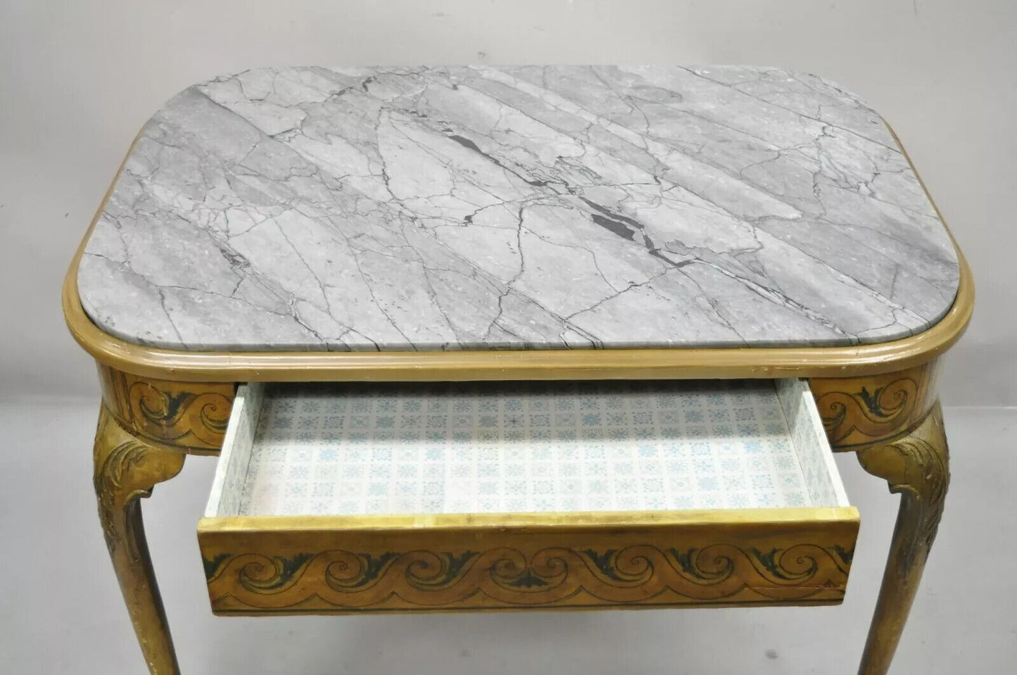 Antique French Adams Style Hand Painted Queen Anne One Drawer Center Table