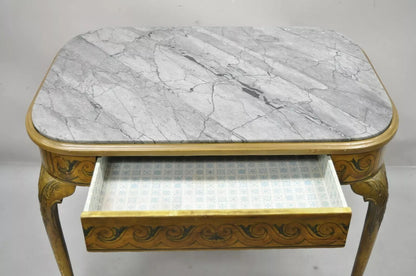 Antique French Adams Style Hand Painted Queen Anne One Drawer Center Table
