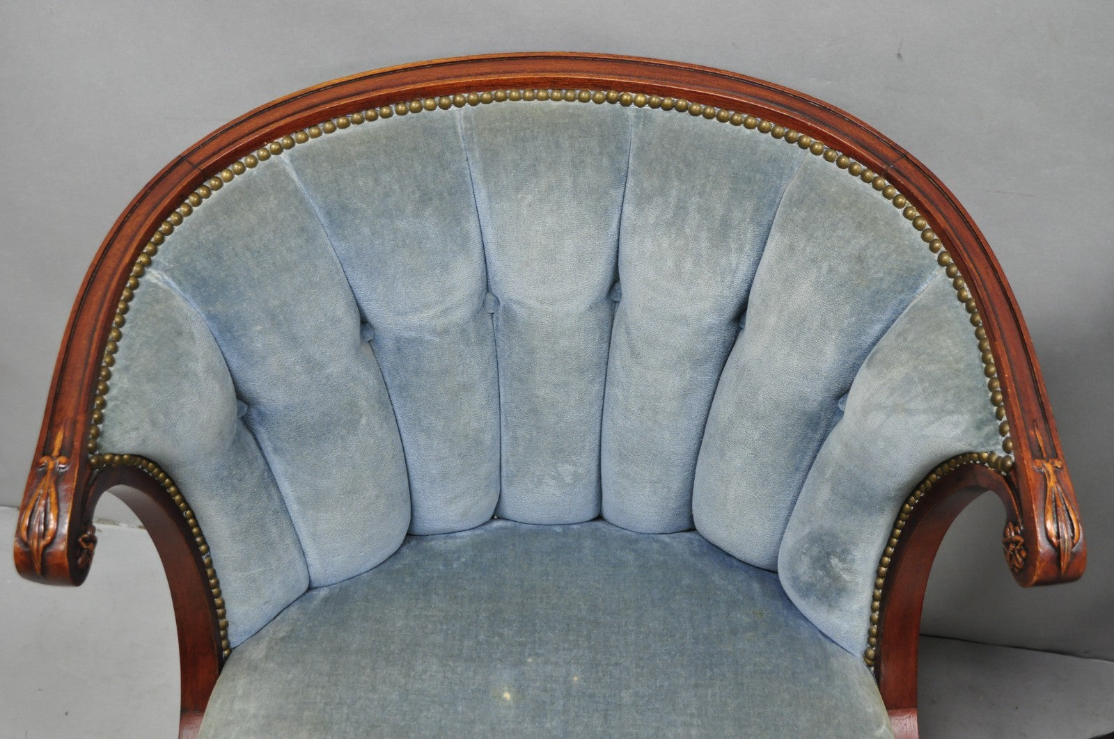 Vintage French Hollywood Regency Mahogany Saber Leg Parlor Lounge Chair - a Pair