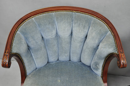 Vintage French Hollywood Regency Mahogany Saber Leg Parlor Lounge Chair - a Pair