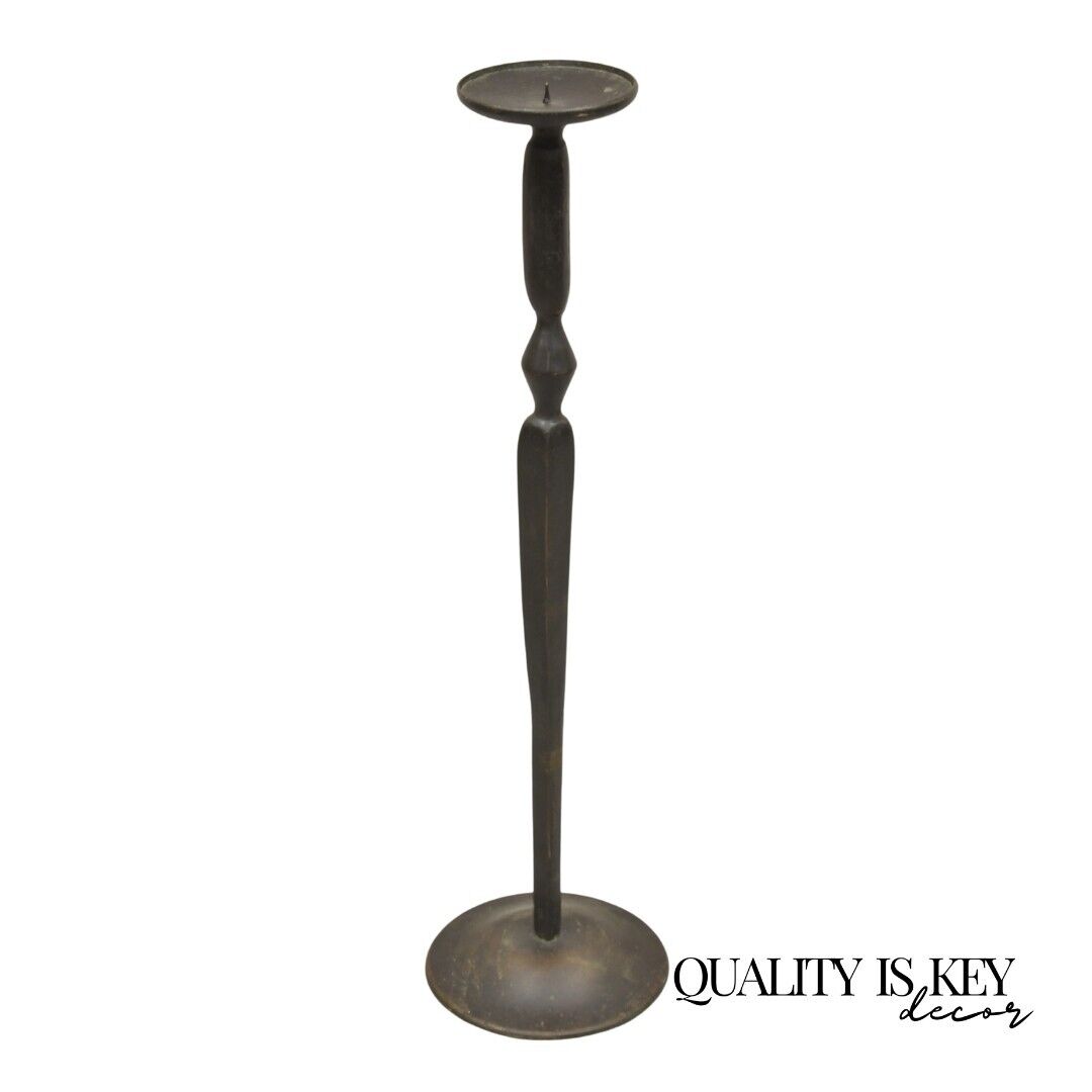 Cast Bronze Brutalist Modern 29.5" Tall Floor Candlestick Holder Stand