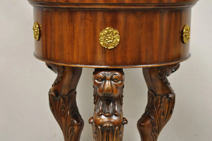 Maitland Smith Regency Style Mahogany Carved Lion Leather Base Cellarete Planter