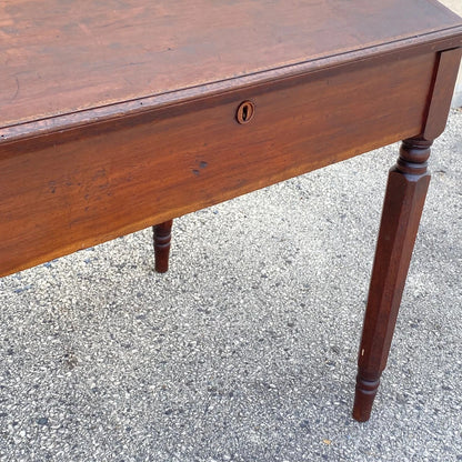 Antique Primitive Colonial Cherry Wood & Walnut Tall Schoolmasters Desk Table
