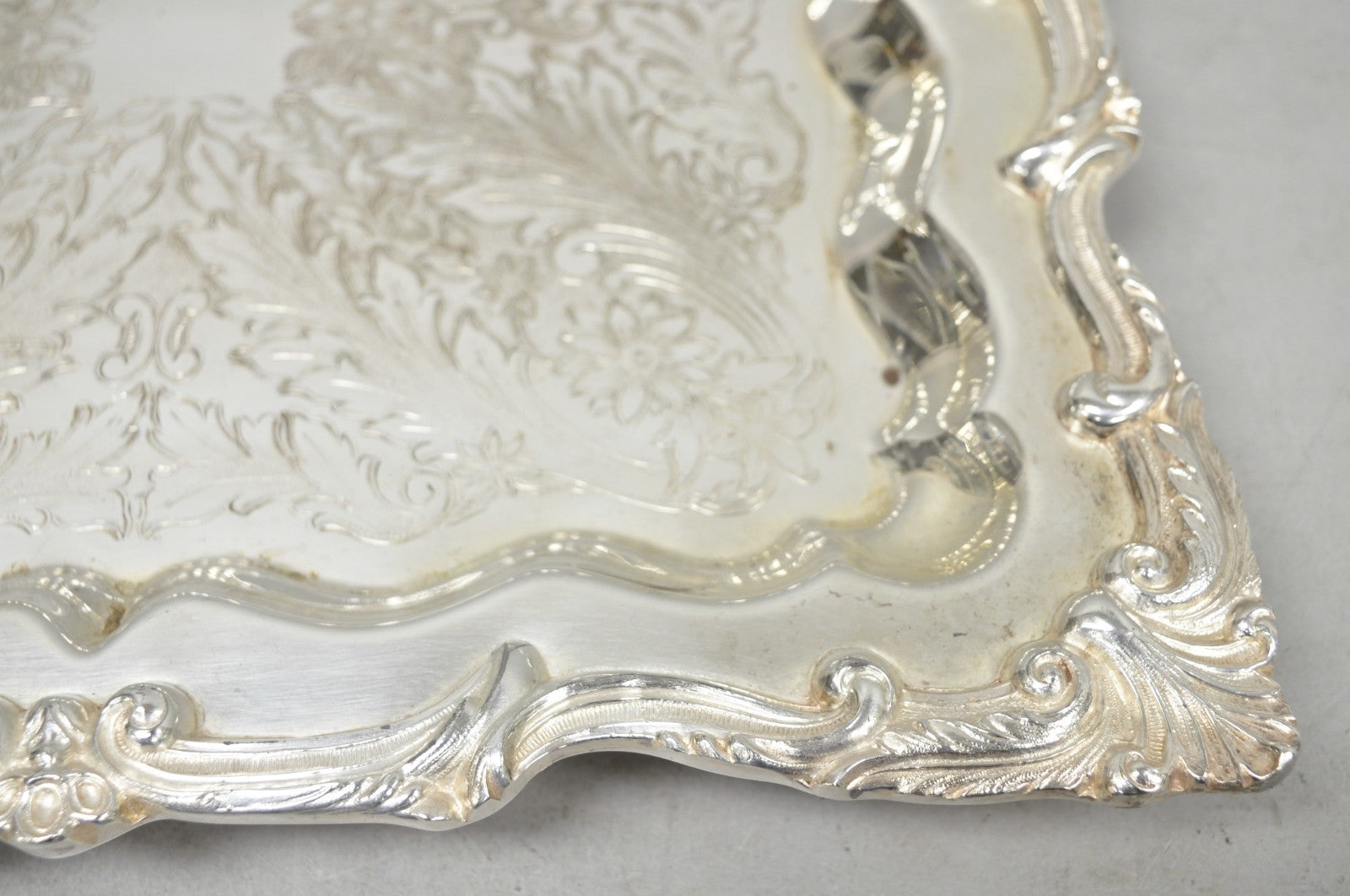 Vintage English Silver Mfg. Silver Plated Ornate Square Bar Serving Platter Tray