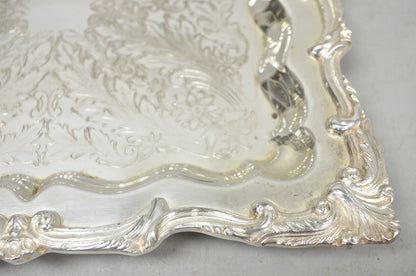 Vintage English Silver Mfg. Silver Plated Ornate Square Bar Serving Platter Tray
