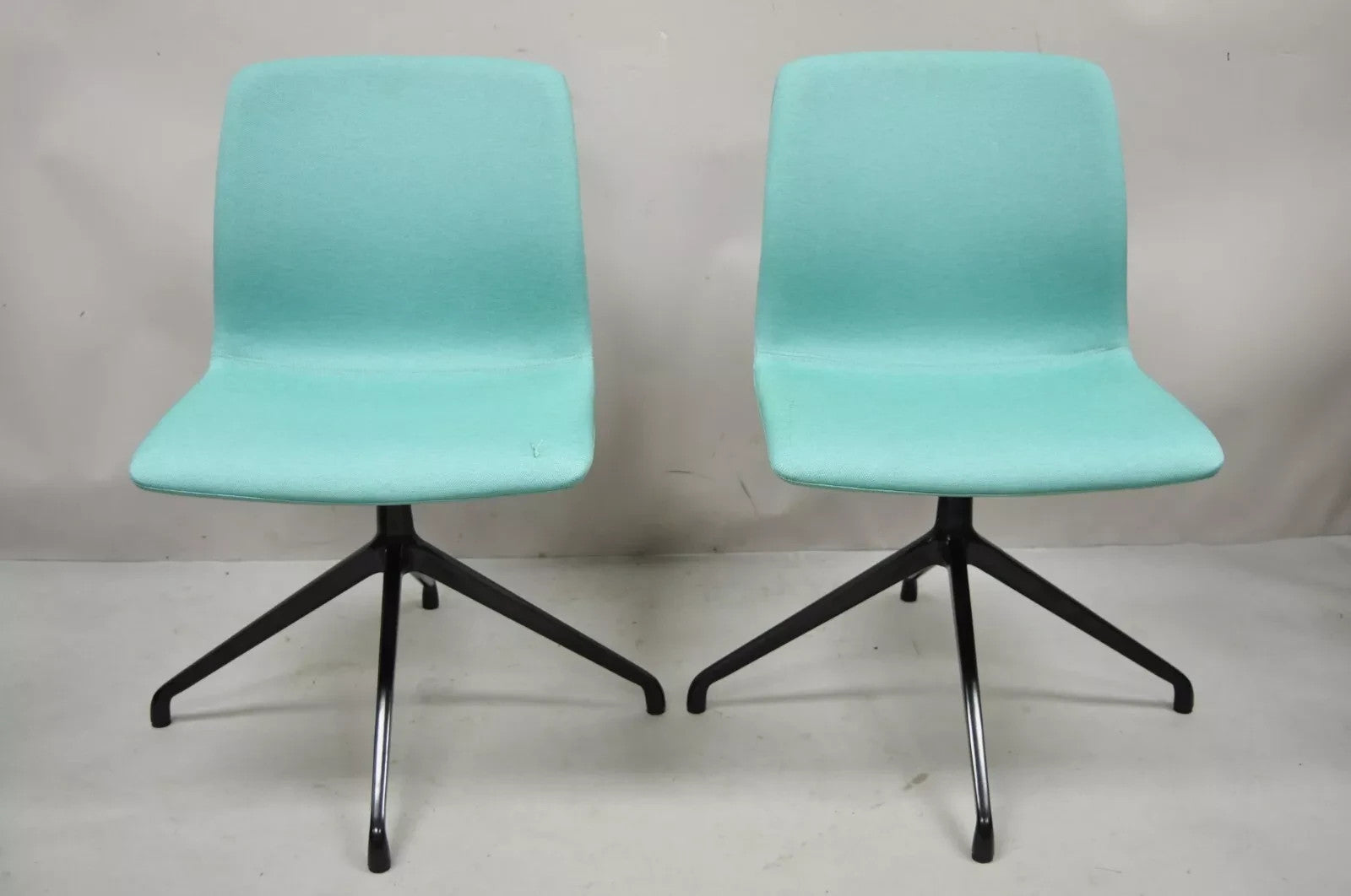 Contemporary Modern Hairpin Swivel Base Blue Upholstered Side Chair by OFS, Pair