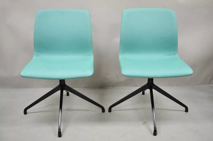 Contemporary Modern Hairpin Swivel Base Blue Upholstered Side Chair by OFS, Pair