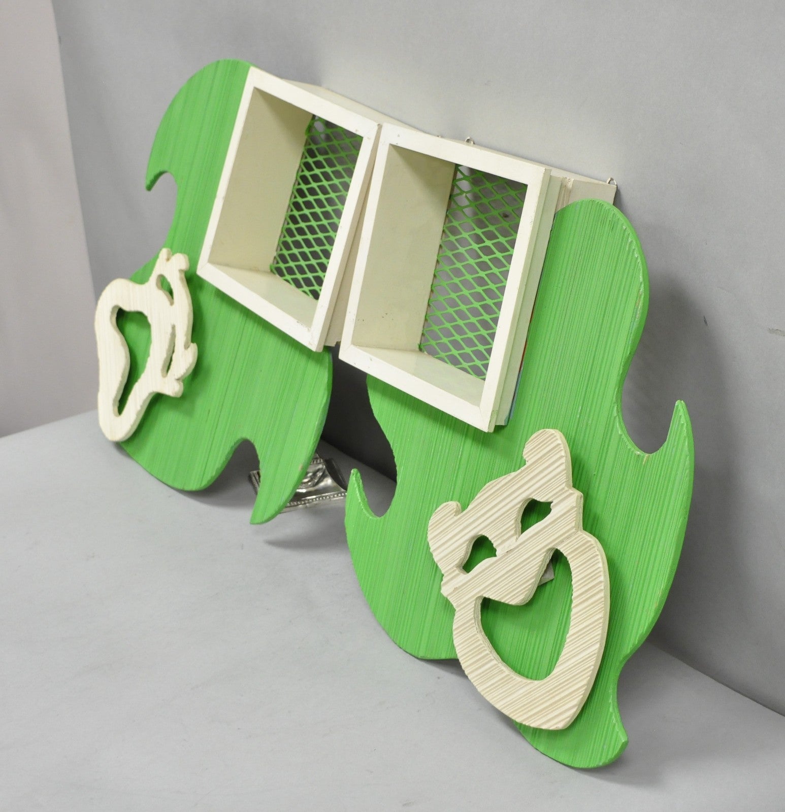 Vintage Mid Century Modern Green Theater Mask Shadowbox Wall Pocket Shelf - Pair