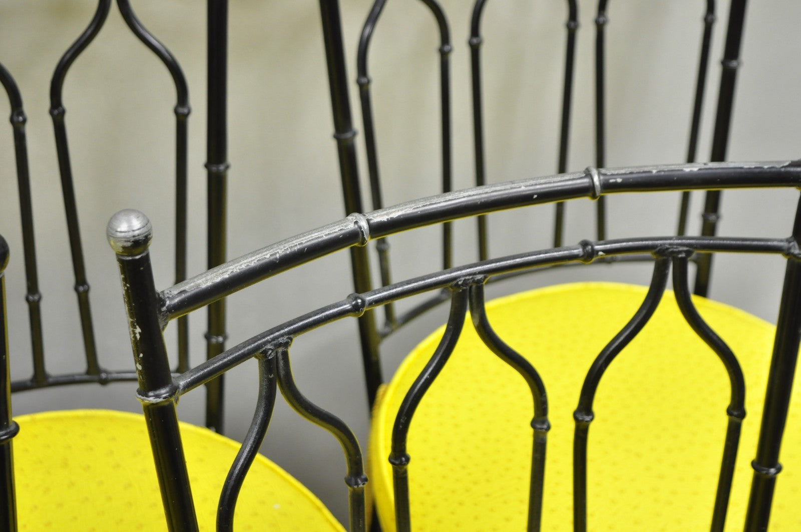 Vintage Salterini Hollywood Regency Wrought Iron Faux Bamboo Dining Chair, Set 8