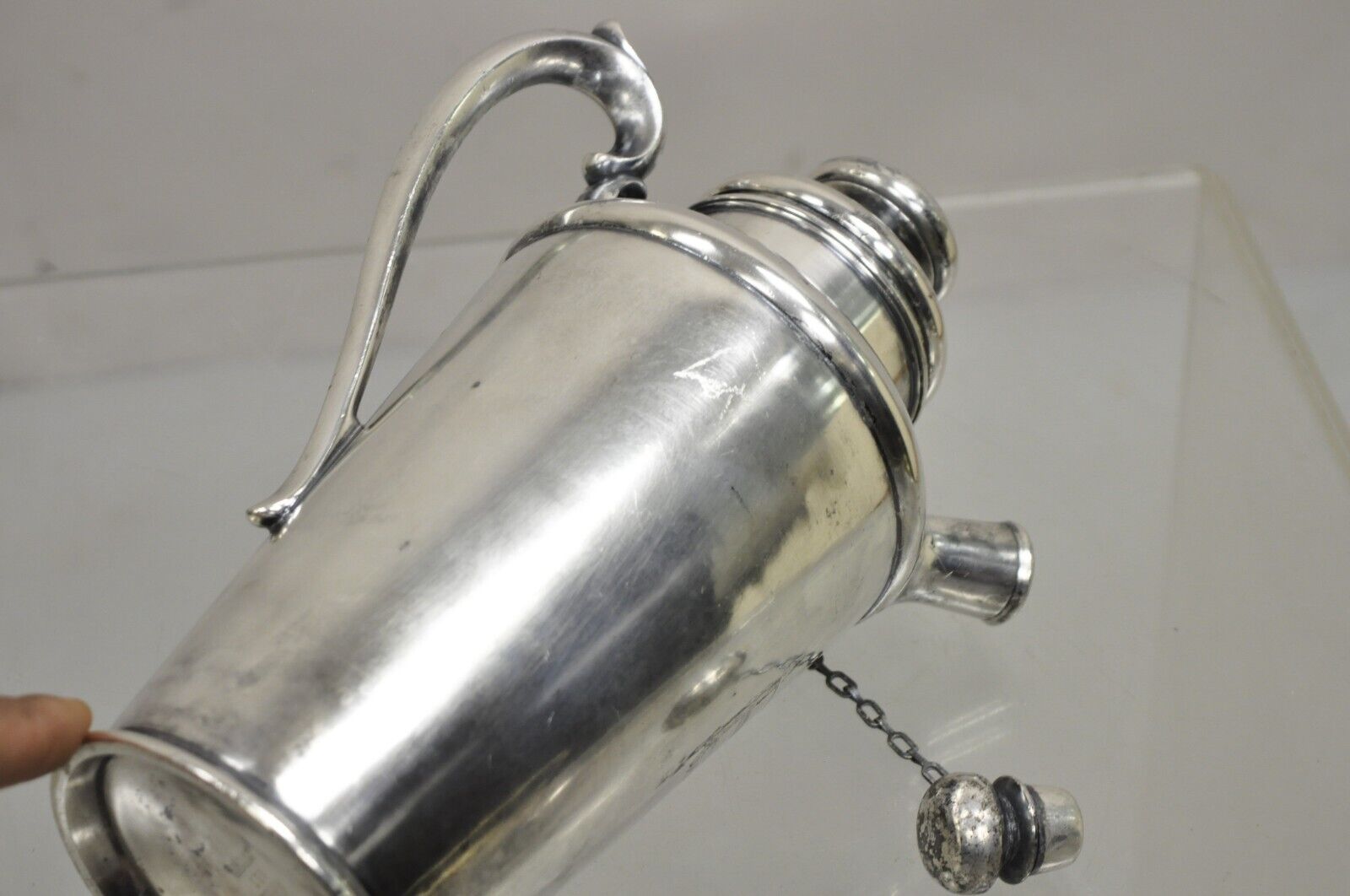 Antique Art Deco Silver Plated Martini Cocktail Shaker "Game Cock" Monogram