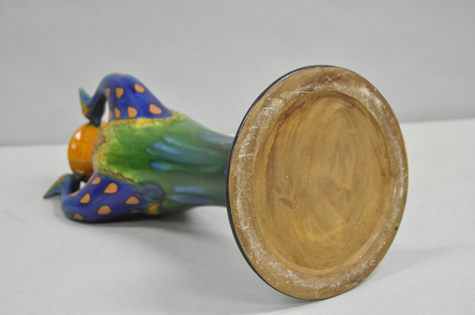 Vintage Art Nouveau Majolica Style Glazed Ceramic Pottery Peacock Bird Vase