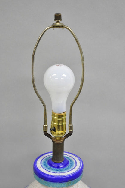 Aldo Londi Bitossi Italian Mid Century Modern Blue Ceramic Glazed Table Lamp