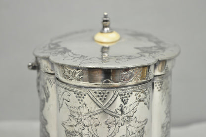Antique Victorian Silver Plated Etched Footed Hinged Biscuit Barrel Jar on Stand