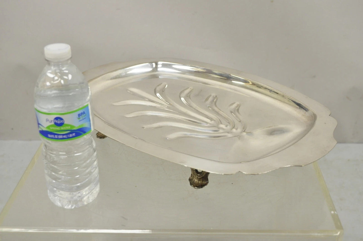 Vintage Regency Style Silver Plated 18" Footed Meat Tray Cutlery Serving Platter