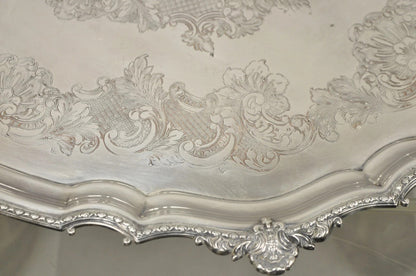 Antique English Victorian Silver Plated Ornate Oval Serving Platter Bar Tray