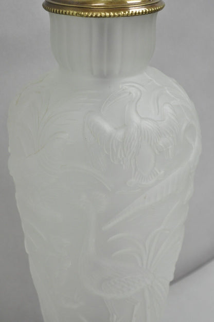 Vintage Chinoiserie Raised Satin Glass Tropical Birds Art Nouveau Table Lamp