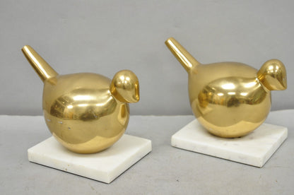 Modern Gold Marble Pheasant Quail Bird Dove Brass Modernist Sculpture - a Pair