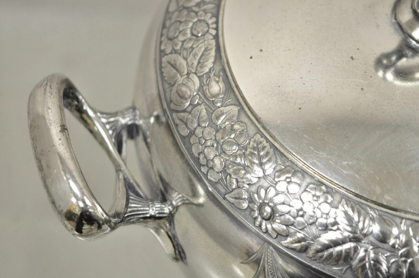 Antique Art Nouveau Silver Plated Lidded Soup Tureen Engraved "Louise"