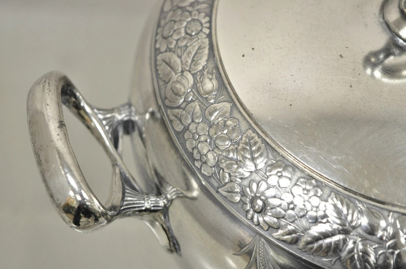 Antique Art Nouveau Silver Plated Lidded Soup Tureen Engraved "Louise"