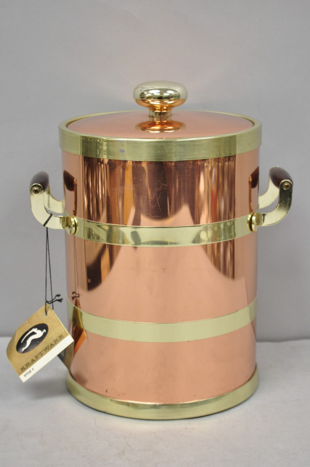 Vintage Kraftware NYC Mid Century Modern Copper And Brass Covered Bar Ice Bucket