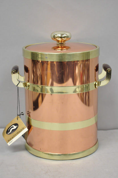 Vintage Kraftware NYC Mid Century Modern Copper And Brass Covered Bar Ice Bucket