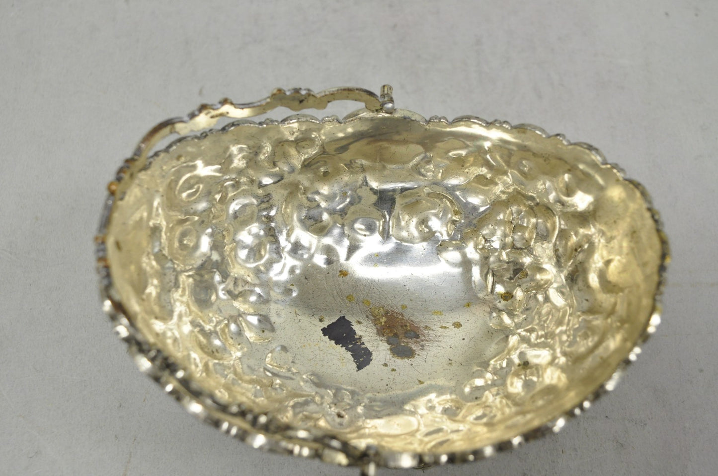 Antique Victorian Japanese Silver Plated Rose Flower Repousse Nut Bowl Dish