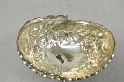 Antique Victorian Japanese Silver Plated Rose Flower Repousse Nut Bowl Dish