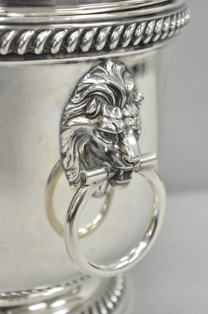 Antique English Regency Lion Head Silver Plated Covered Bar Ice Bucket