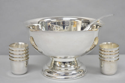 Vintage Sheridan Mid Century Modern Silver Plated Punch Bowl Set w/ 10 Cups