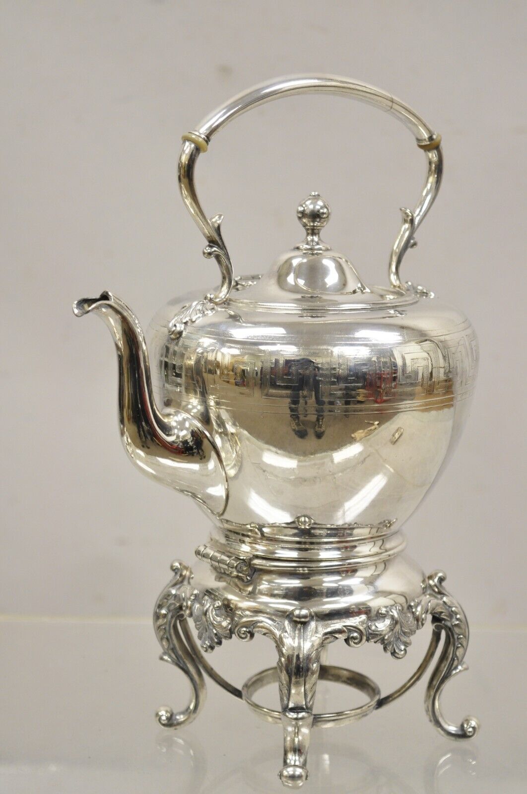 Antique Reed & Barton 1866 Silver Plated Victorian Tilting Tea Pot on Stand