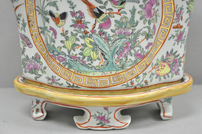 Vintage Chinese Export Porcelain Bird Painted Cachepot Flower Pot Vase