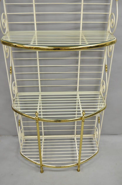 Vintage French Country White Wrought Iron & Brass 3 Tier Pastry Bakers Rack