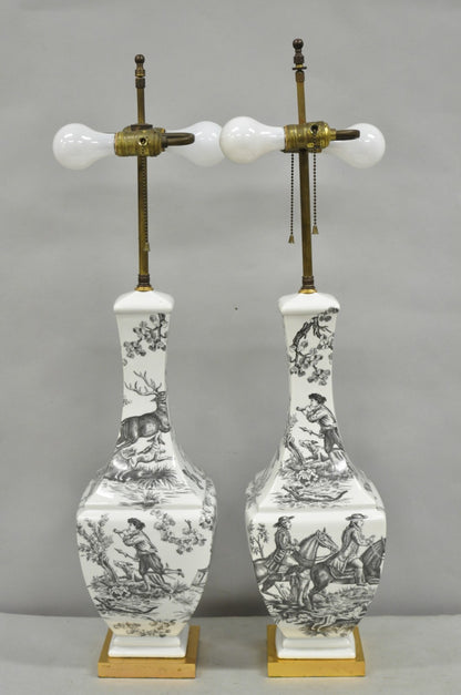 Porcelaine de Paris French Country Toile Porcelain Jardinierie Table Lamps Pair