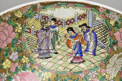 Vintage Rose Medallion Chinese Export Porcelain 12" Figural Painted Bowl