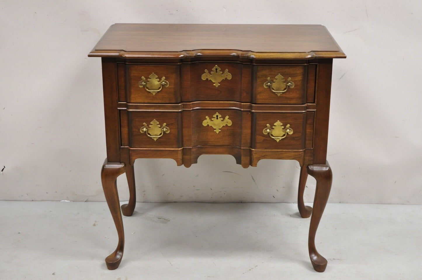 Vintage Pennsylvania House Queen Anne Cherry Wood Block Front 2 Lowboy Chest