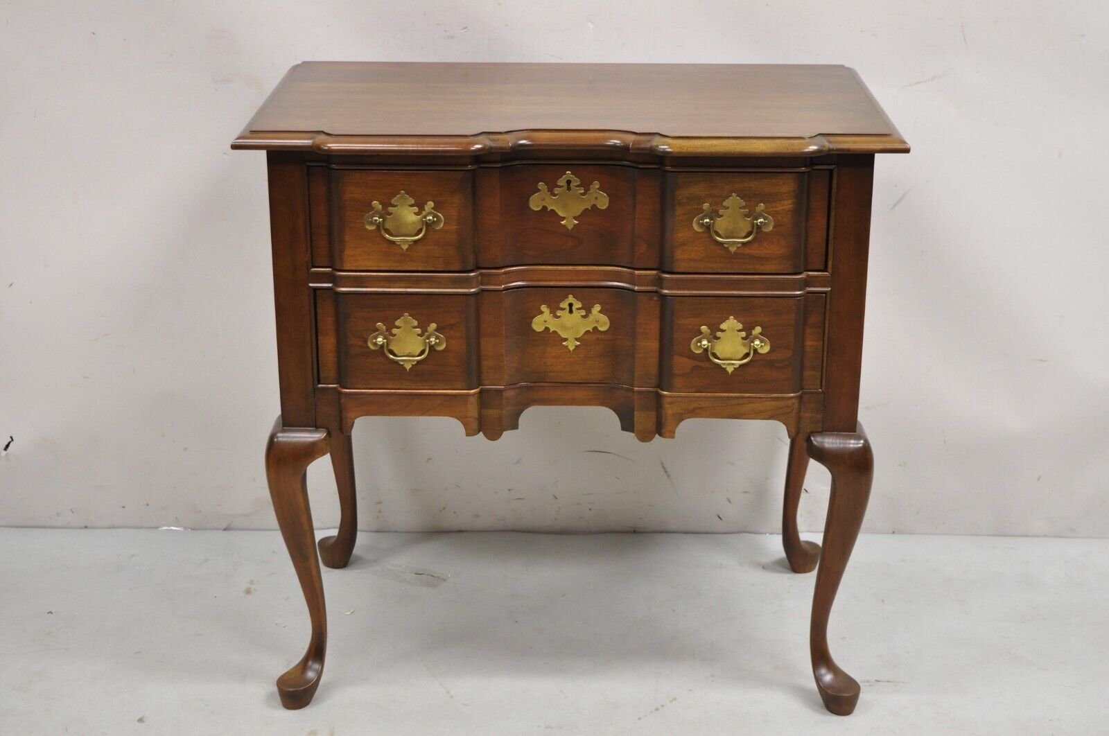 Vintage Pennsylvania House Queen Anne Cherry Wood Block Front 2 Lowboy Chest