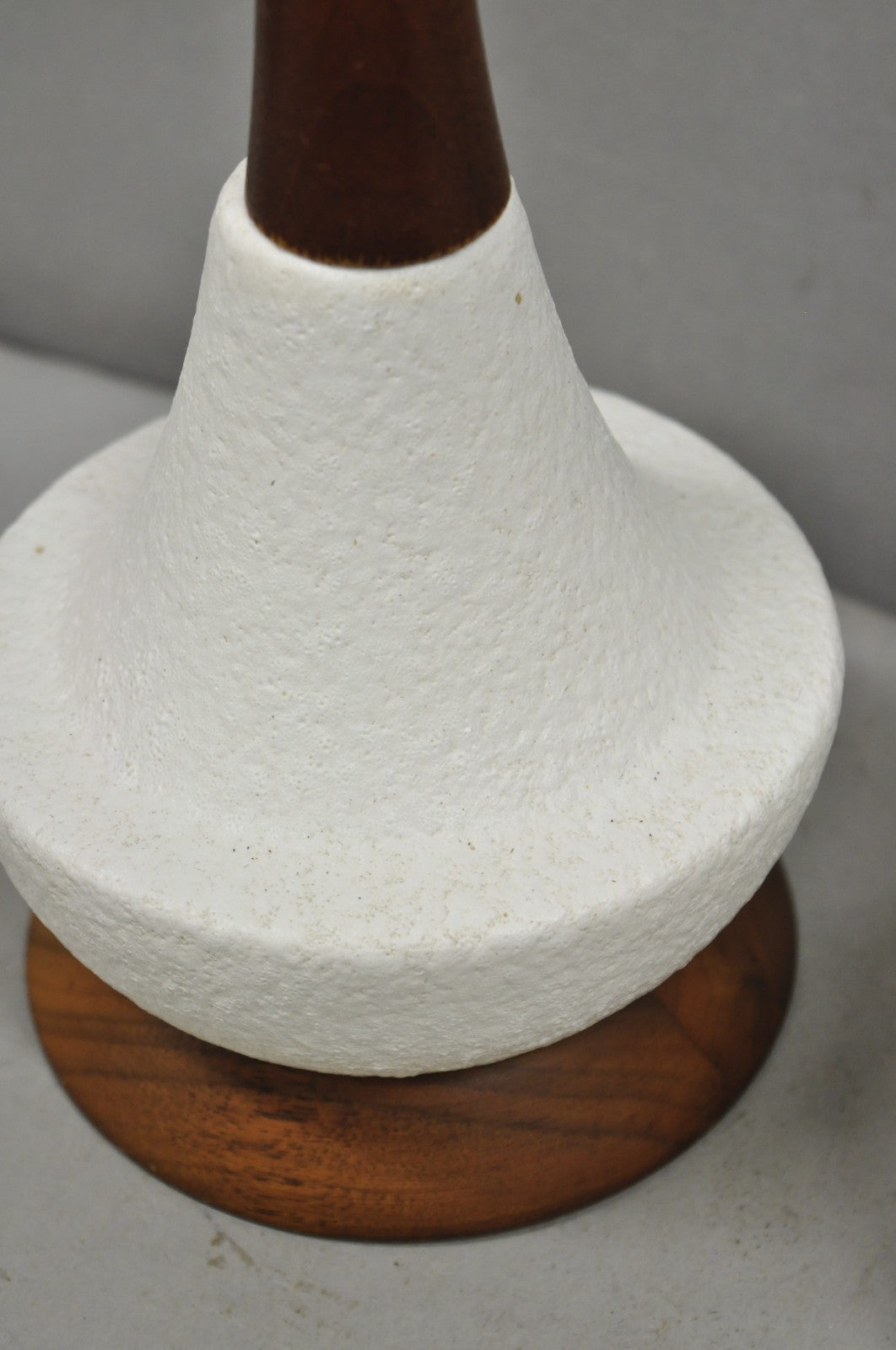 Vintage Mid Century Modern Petite Ceramic Pottery & Walnut Table Lamps - a Pair