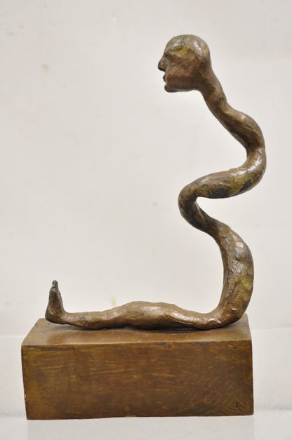 Sheryl C. Benjamin Brutalist Modern Abstract Bronze Serpent Figure Sculpture