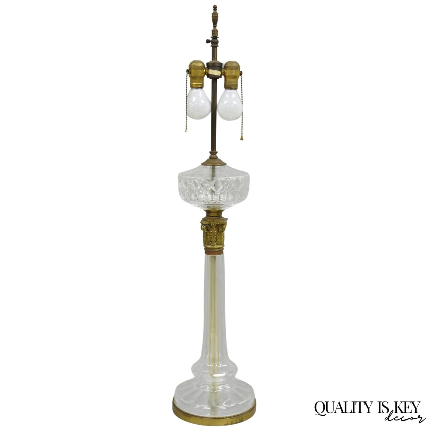 Antique Warren Kessler French Empire Crystal Glass Corinthian Column Table Lamp
