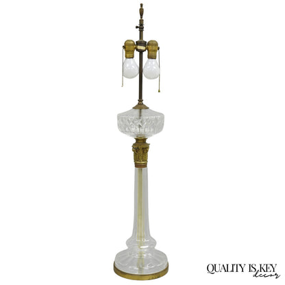 Antique Warren Kessler French Empire Crystal Glass Corinthian Column Table Lamp