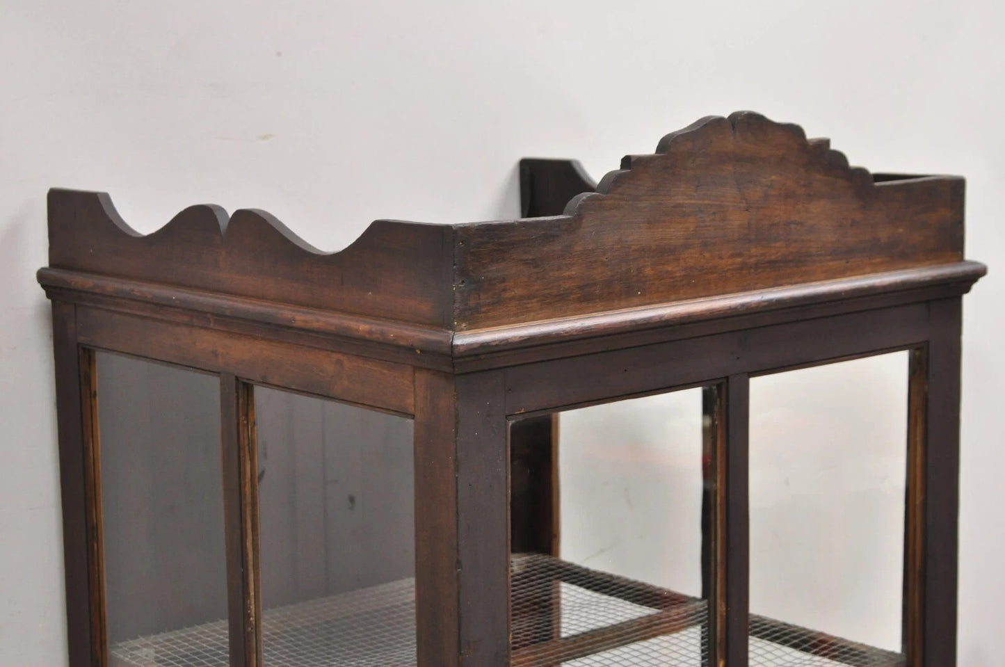 Antique Wood & Glass Counter Top Display County Store Pie Safe Retail Cabinet
