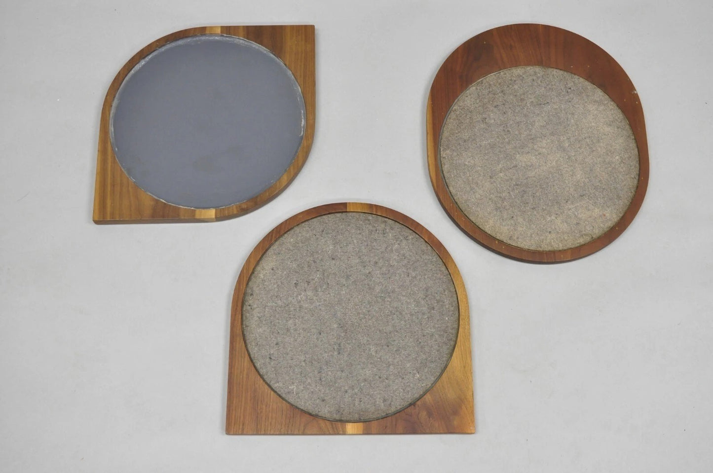 Mid Century Danish Modern Style Sculpted Solid Teak Wood Mirrors - 3 pc Set
