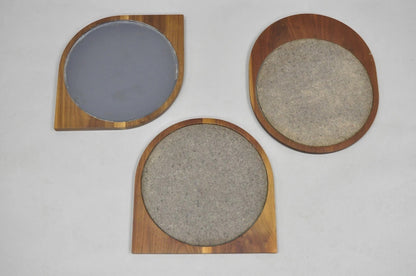 Mid Century Danish Modern Style Sculpted Solid Teak Wood Mirrors - 3 pc Set