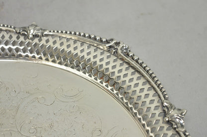 Vintage Barker Ellis English Edwardian Silver Plated Pierced Round Platter Tray