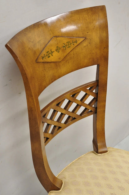 Vintage Italian Regency Burl Wood Brass Inlay Tall Back Dining Chairs - Set of 4