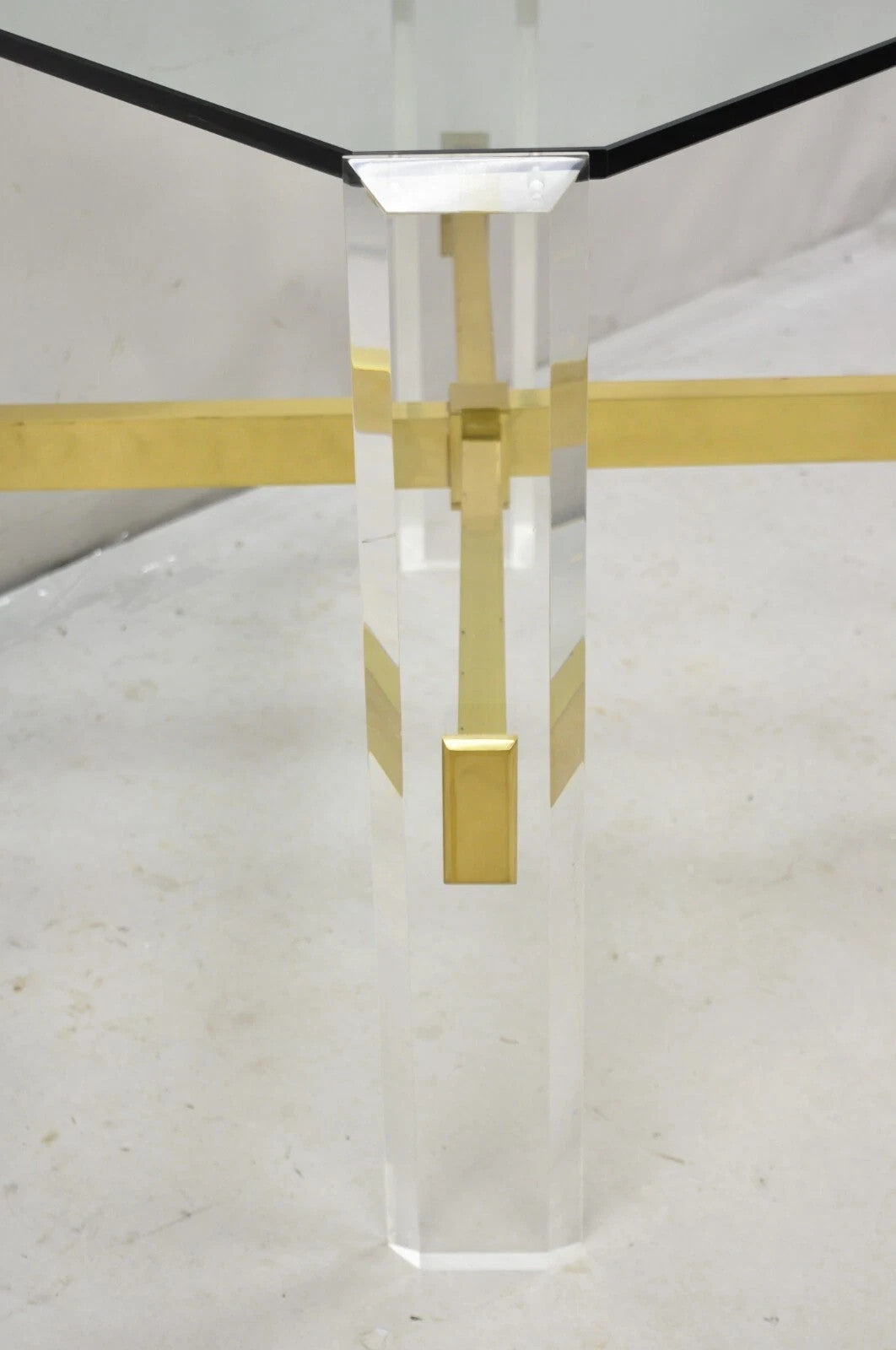 Vintage Mid Century Modern Lucite & Glass Brass Stretcher Occasional Side Table