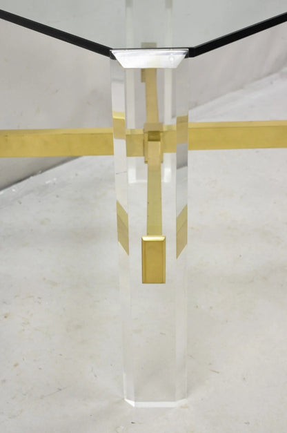 Vintage Mid Century Modern Lucite & Glass Brass Stretcher Occasional Side Table